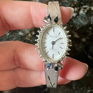 Deauville Armitron Vintage white Gold and Sapphire Ladies Bracelet Style Watch